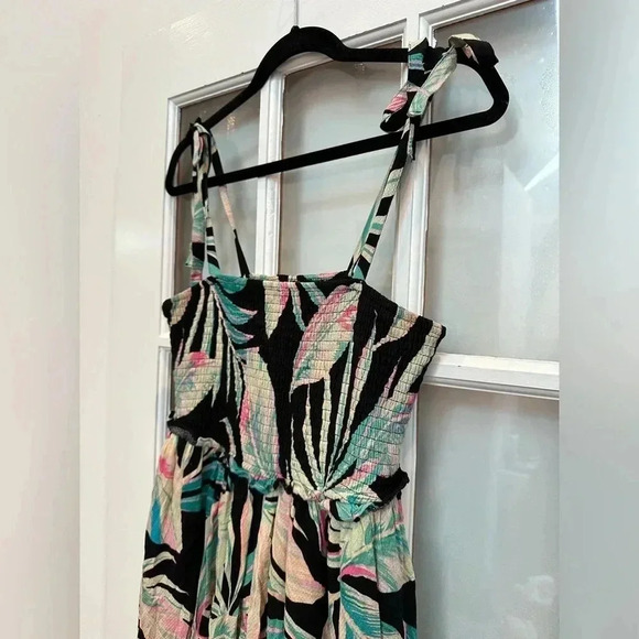 Torrid Maxi Midi Rayon Tiered Dress Tropical Floral Leaf Pastel Size Medium 00 - Picture 5 of 13